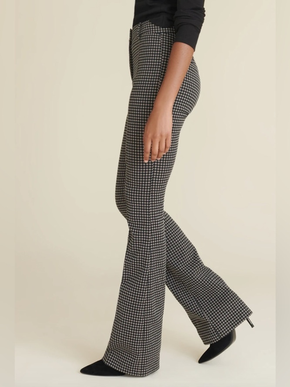 Veronica Beard Hibiscus Black Dot Floral Print High Rise Flare Leg Pants